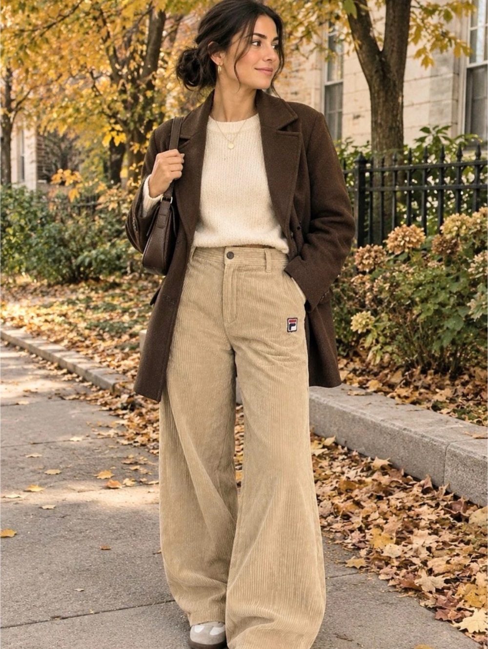Vintage 80s FILA Thick Corduroy Pants | Tan Retro High-Waisted Trousers |
